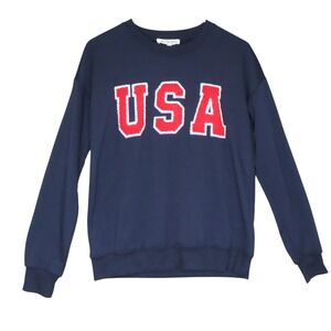 Workshop Republic Clothing USA Chenille Patch Sweatshirt Navy Blue Womens XS NWT